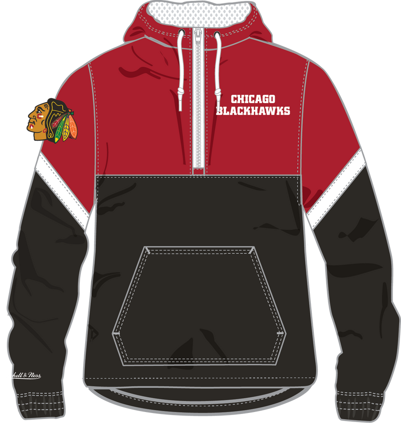 Mitchell & Ness Chicago Blackhawks Black Tie Breaker Lightweight Windbreaker Anorak Jacket