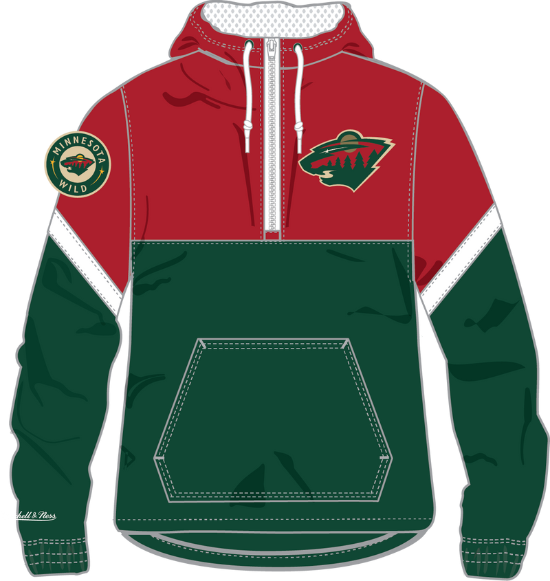 Mitchell & Ness Minnesota Wild Dark Green Tie Breaker Lightweight Windbreaker Anorak Jacket