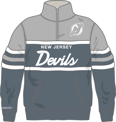 Mitchell & Ness New Jersey Devils Light Grey Thunderstorm Head Coach Quarter-Zip Zip Pullover