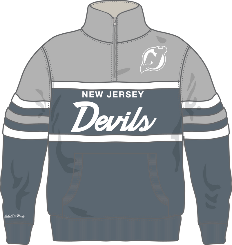 Mitchell & Ness New Jersey Devils Light Grey Thunderstorm Head Coach Quarter-Zip Zip Pullover