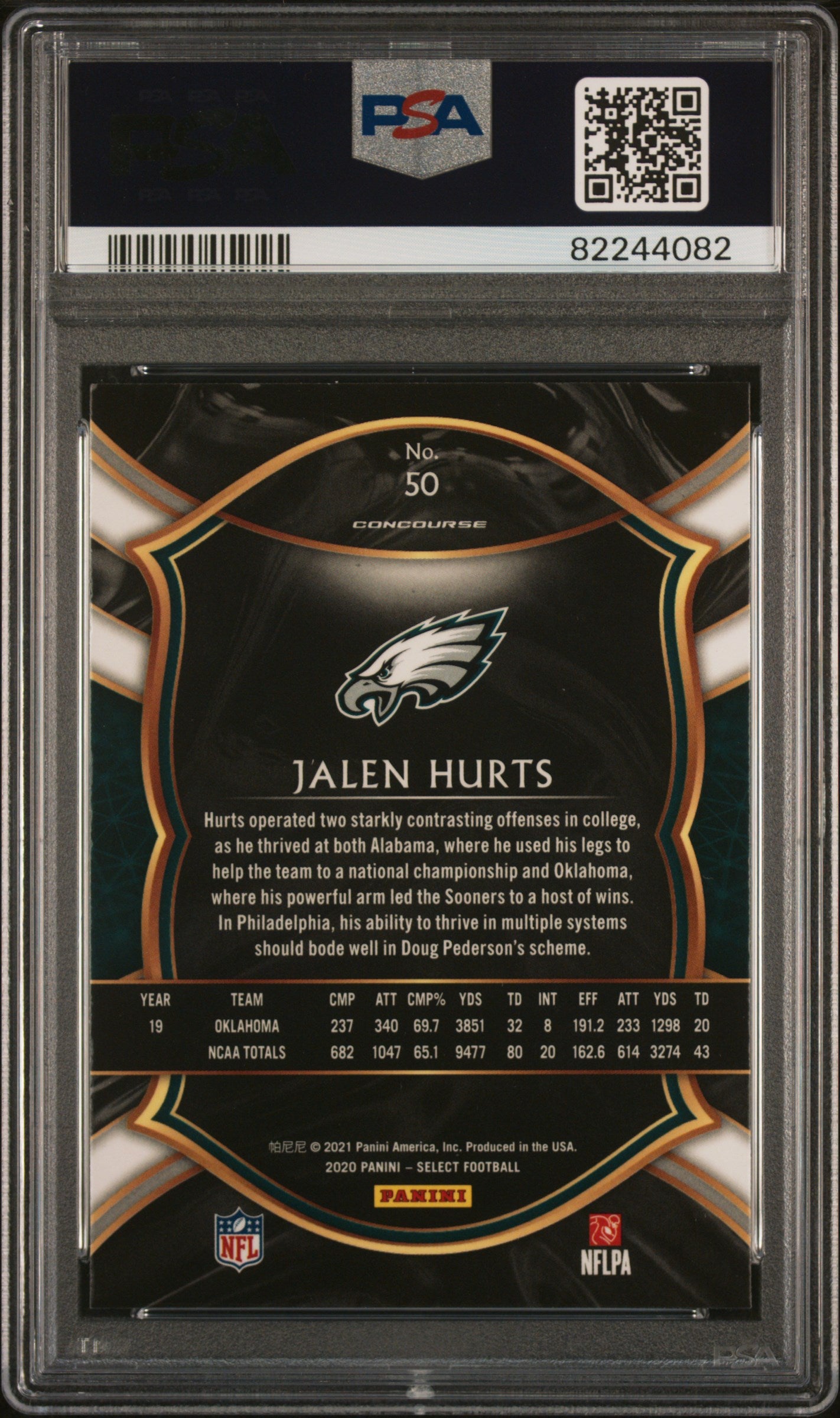 2020 Panini Select Concourse Jalen Hurts Rookie RC #50 PSA 10