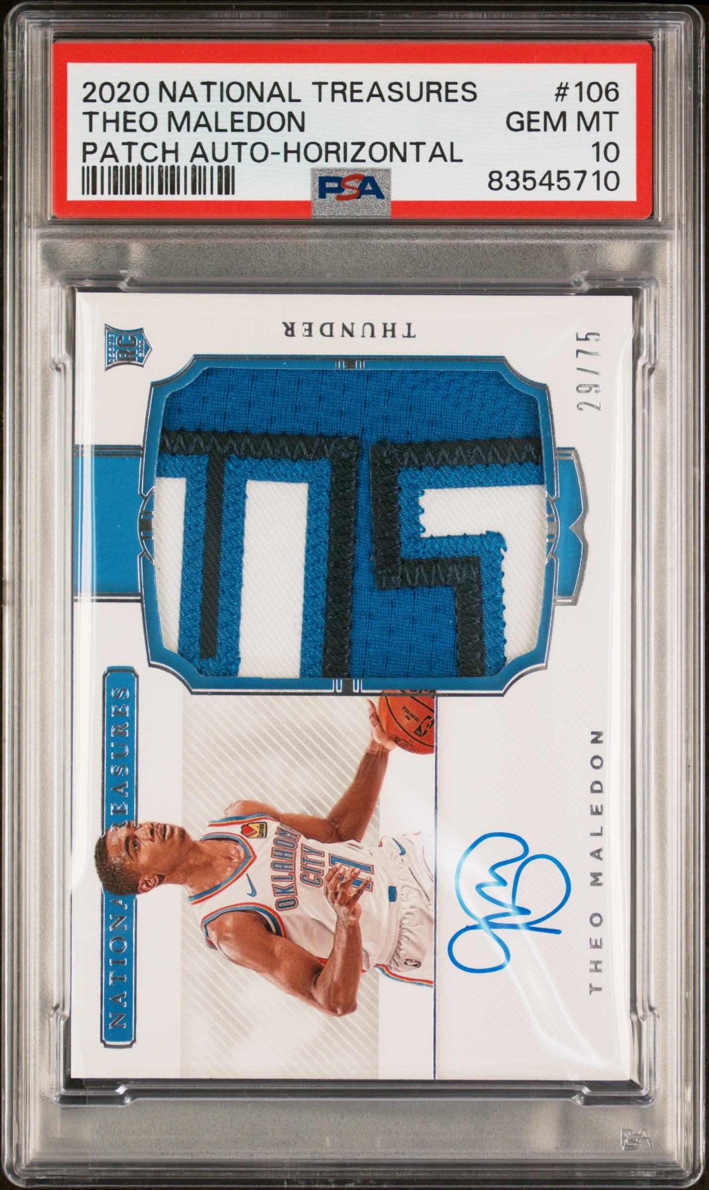 2020 National Treasures #106 Theo Maledon Rookie Patch Autograph Horizontal /75 PSA 10