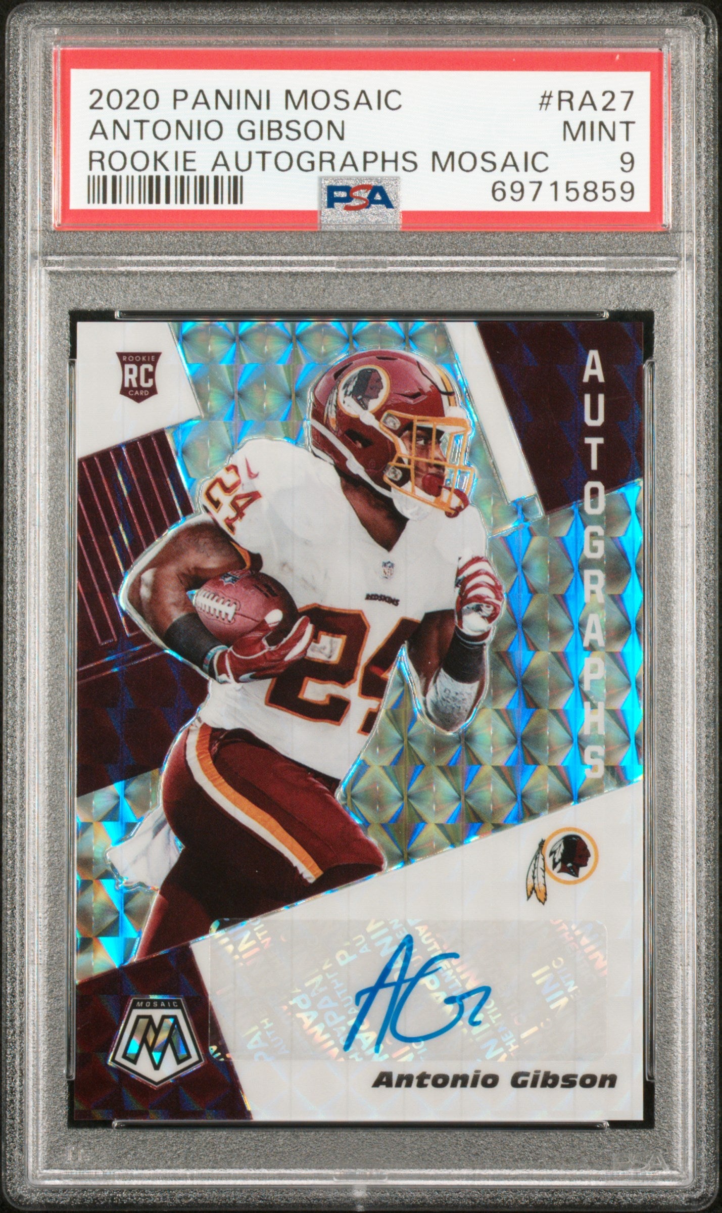 2020 Panini Mosaic Rookie Autographs #27 Antonio Gibson PSA 9