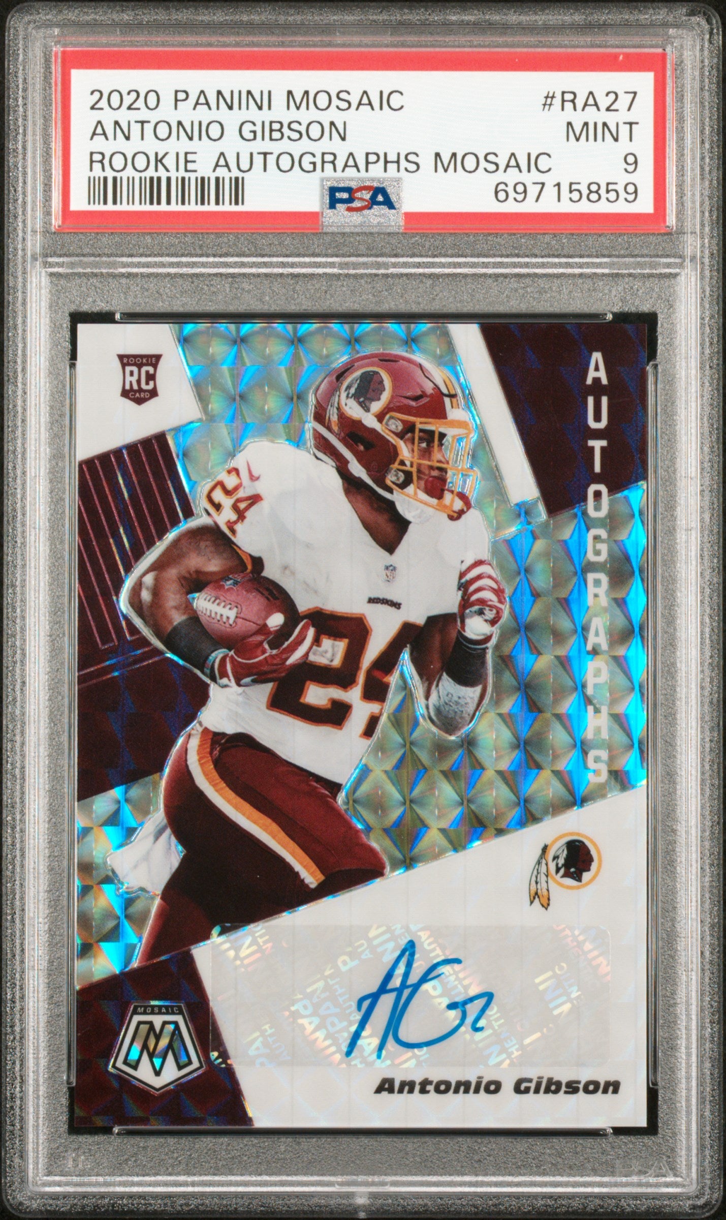 2020 Panini Mosaic Mosaic Antonio Gibson #RA27 RC Auto PSA 9