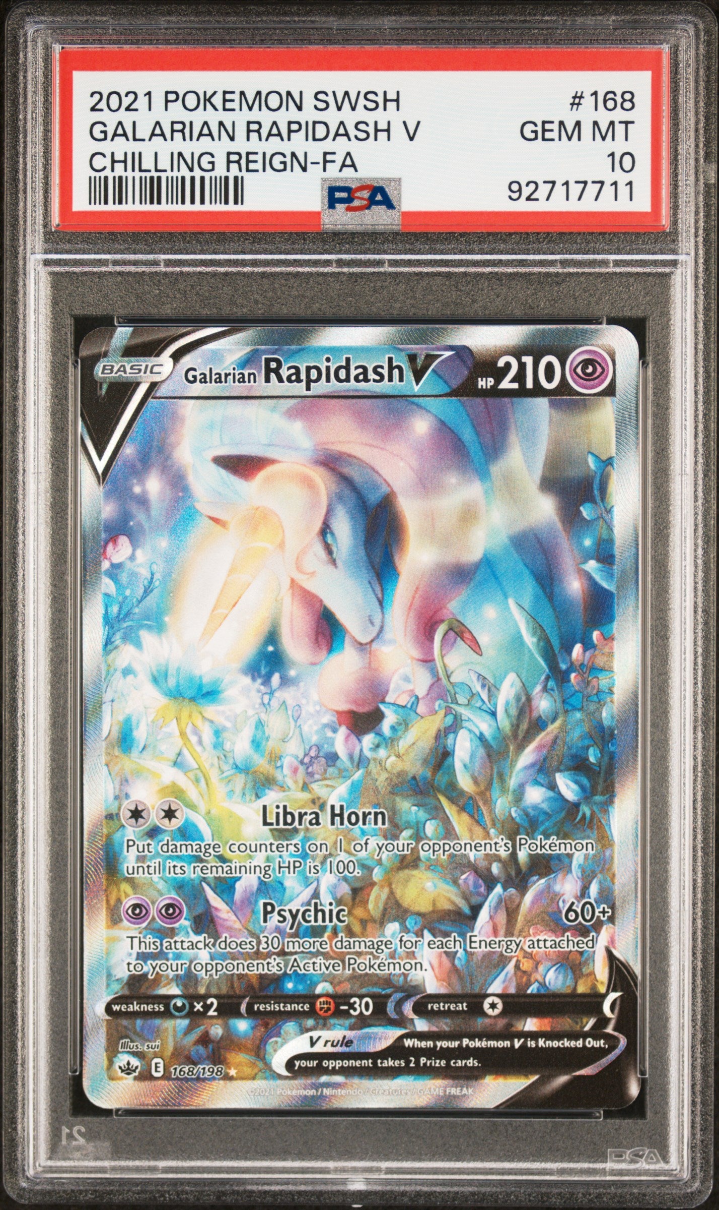 2021 Pokemon Sword and Shield Chilling Reign #168 Galarian Zapdos V PSA 10