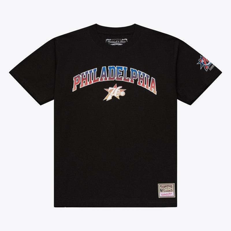 Mitchell & Ness Philadelphia 76ers Black Quiet Blaze Arch T-Shirt