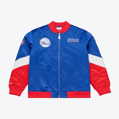 Mitchell & Ness Philadelphia 76ers Royal Triple Check Heavyweight Satin Full-Zip Jacket