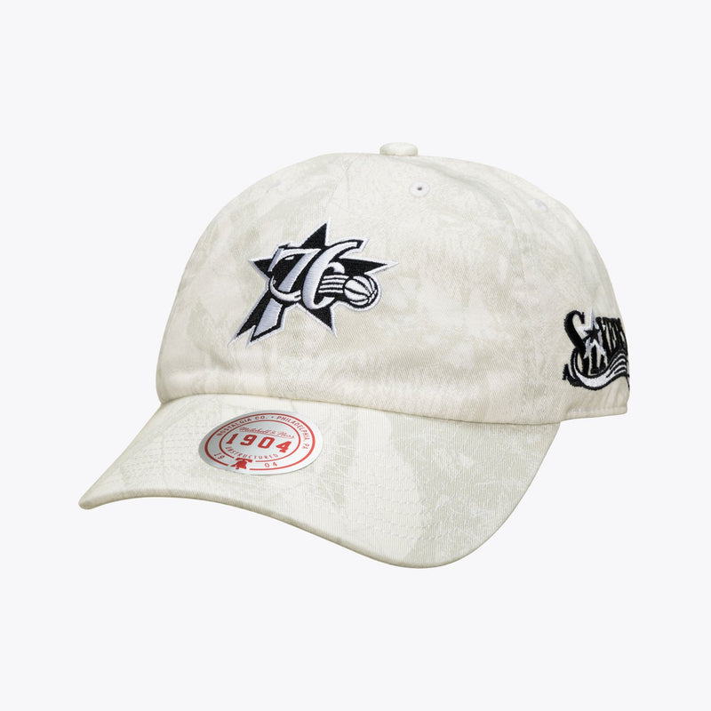 Mitchell & Ness Philadelphia 76ers White Hardwood Classics Ghosted 1904 Adjustable Dad Hat