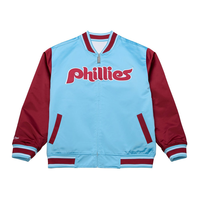 Mitchell & Ness Philadelphia Phillies White & Light Blue Reversible Satin Full-Zip Jacket
