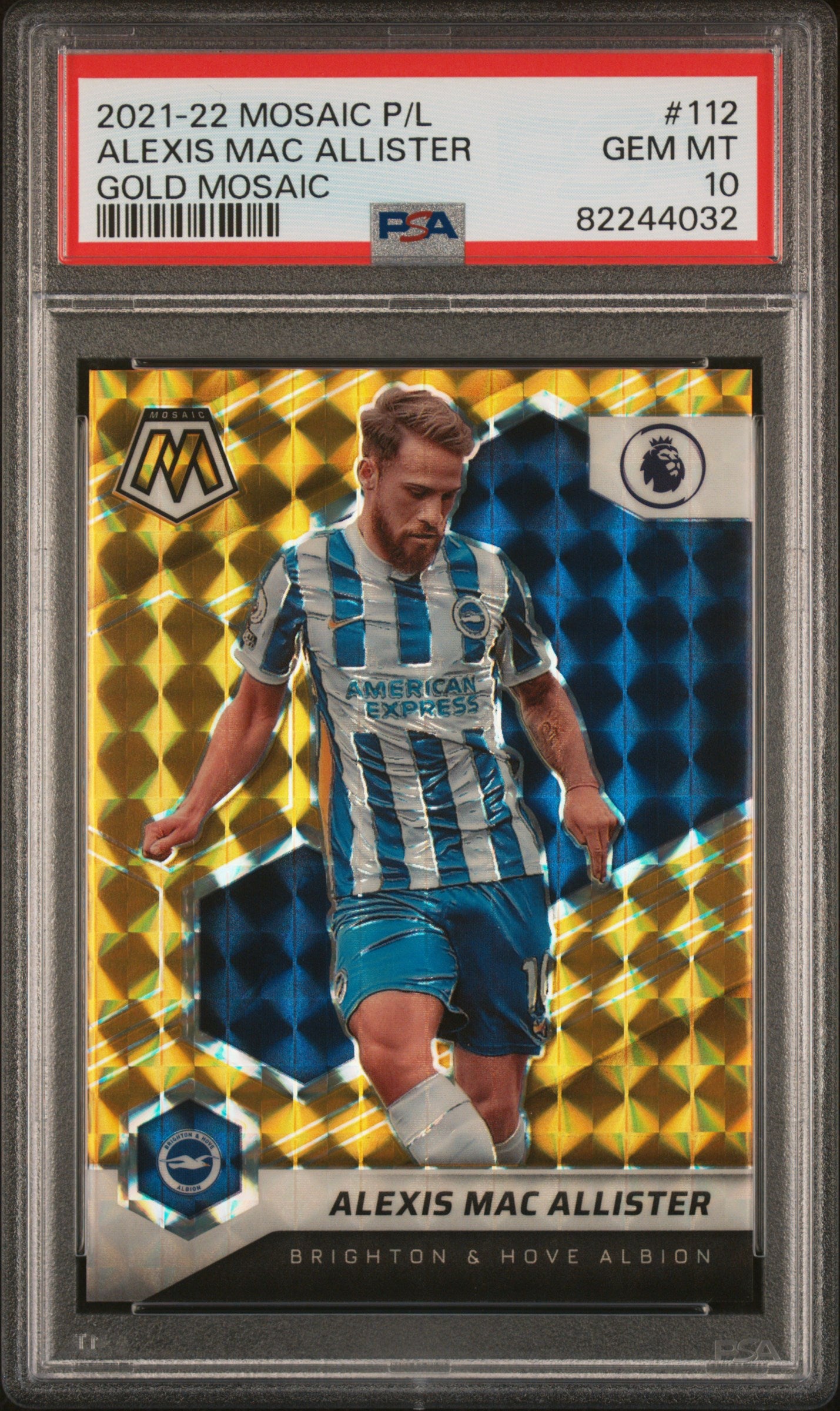 2021 Panini Mosaic Premier League #112 Alexis Mac Allister Gold Mosaic PSA 10