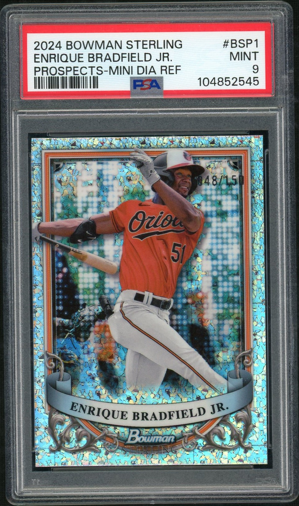 2024 Bowman Sterling Prospects #BSP1 Enrique Bradfield Jr. Mini Diamond Refractor PSA 9
