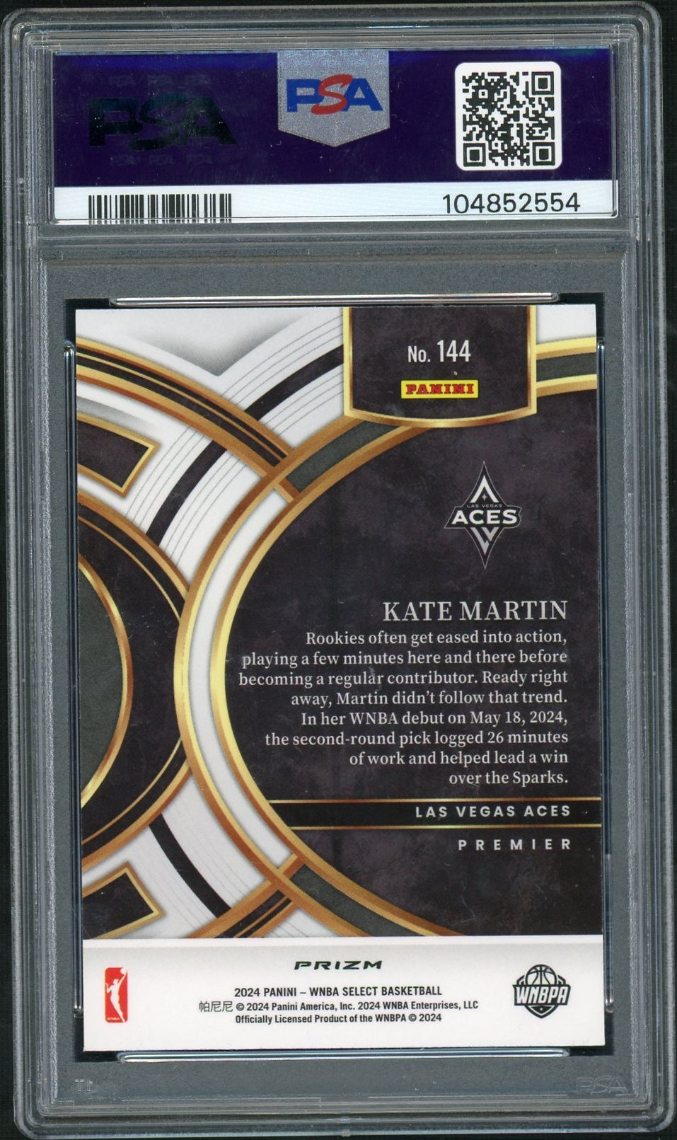 2024 Panini Select WNBA Silver Prizm Kate Martin #144 PSA 9 RC