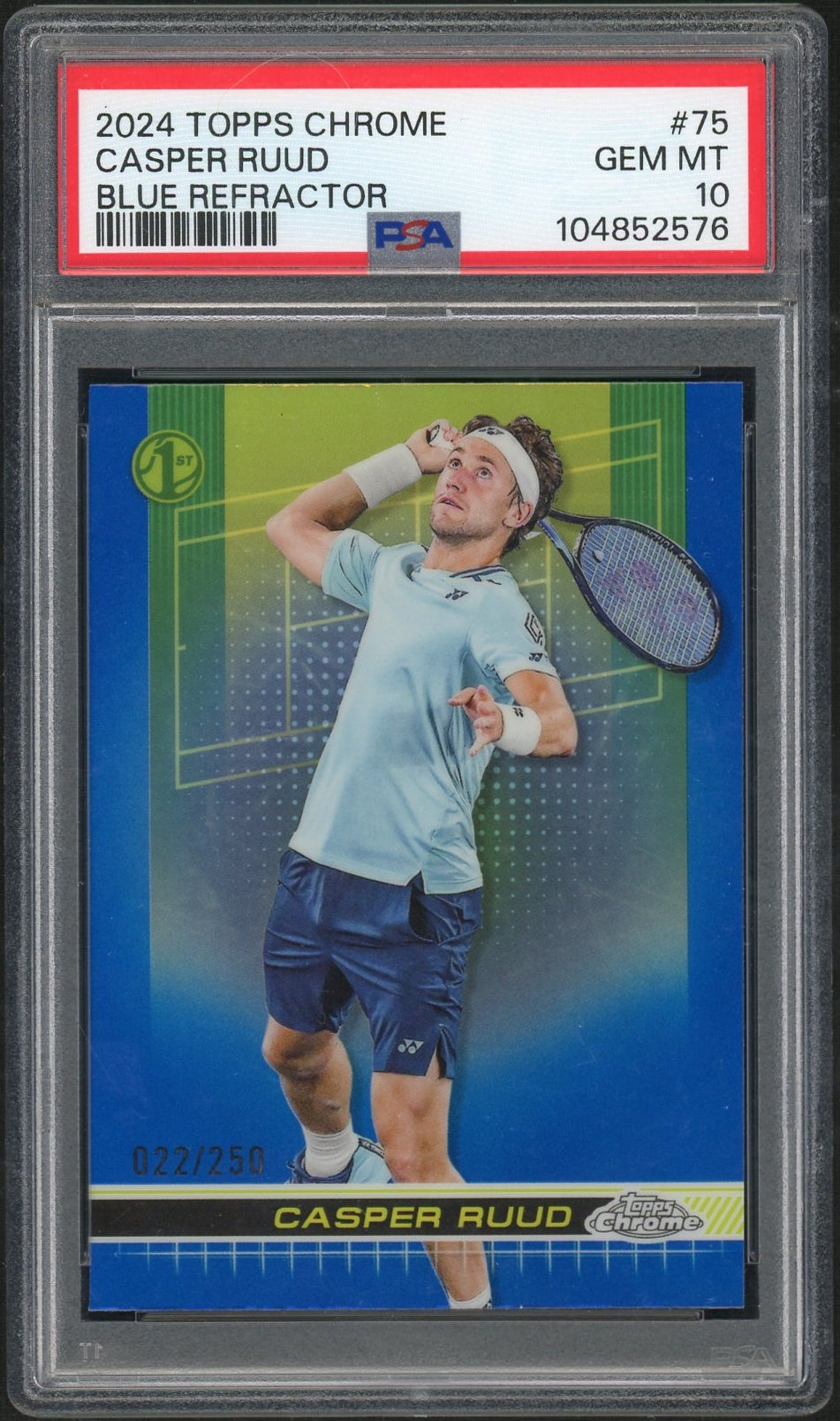 2024 Topps Chrome Tennis #75 Casper Ruud Blue Refractor PSA 10