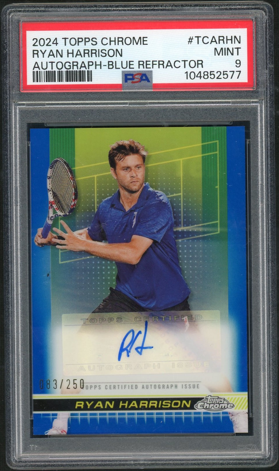 2024 Topps Chrome Tennis Autographs #TCARHN Ryan Harrison Autograph-Blue Refractor PSA 9