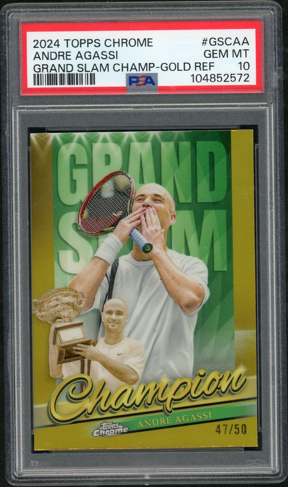 2024 Topps Chrome Tennis Grand Slam Champions #GSCAA Andre Agassi Grand Slam Champ-Gold Ref PSA 10