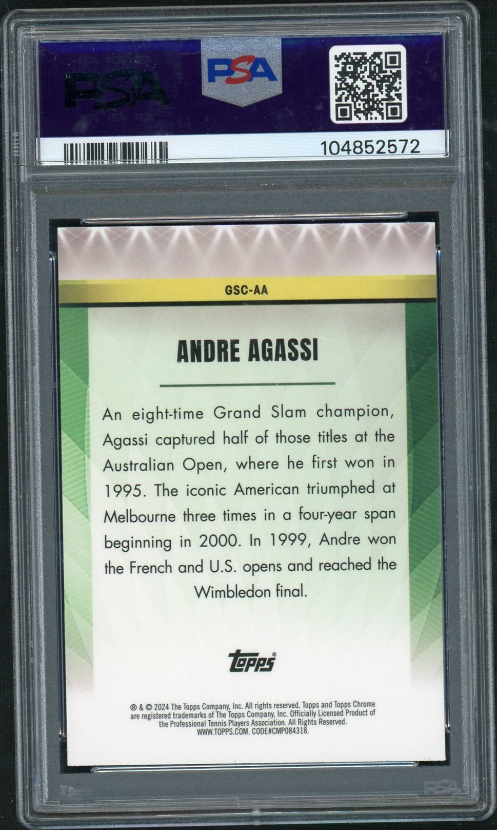 2024 Topps Chrome Tennis Grand Slam Champions #GSCAA Andre Agassi Grand Slam Champ-Gold Ref PSA 10