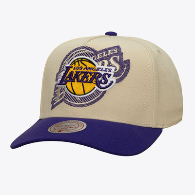 Mitchell & Ness Los Angeles Lakers Cream/Purple Off Tilted Pro Pinch Snapback Hat