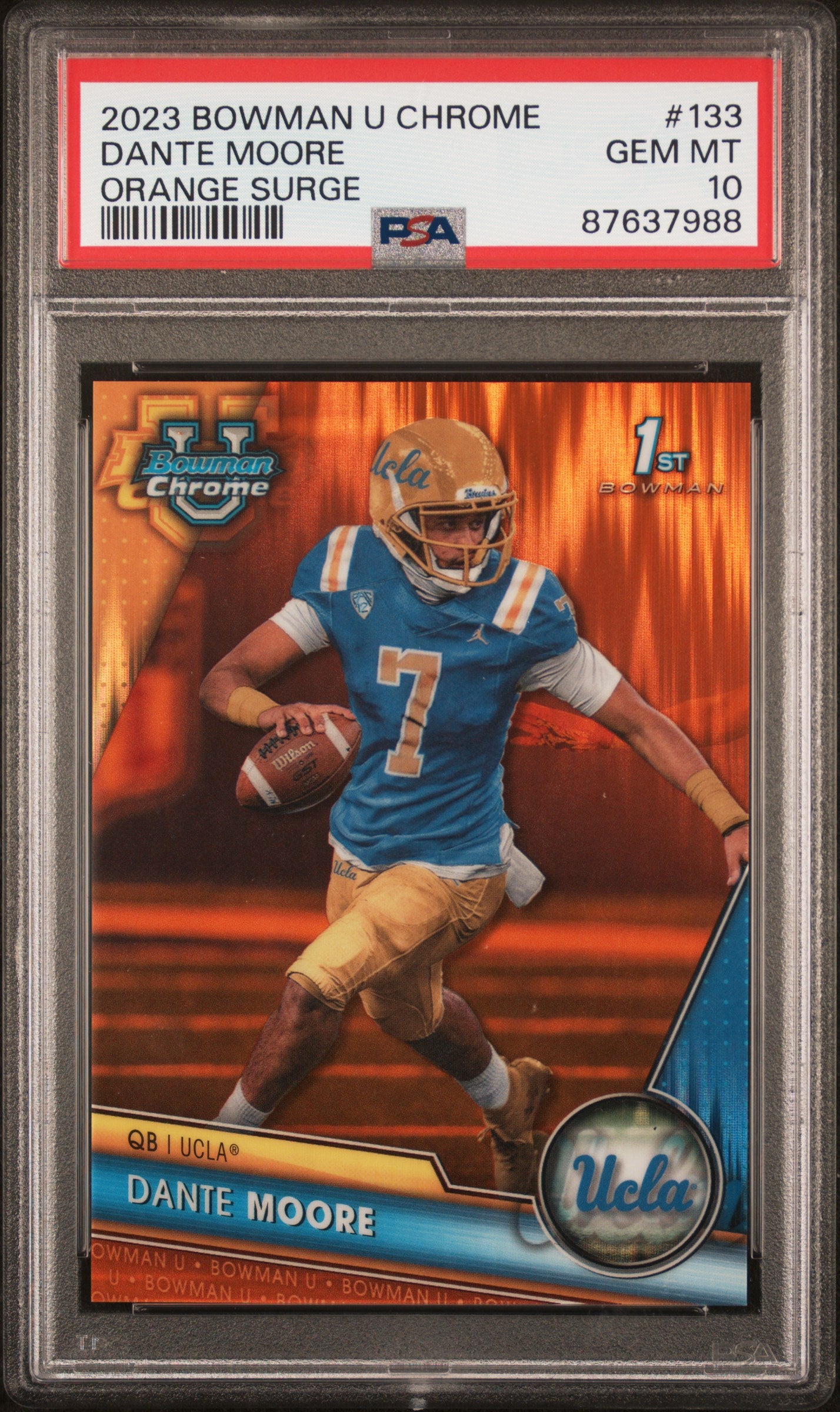 2023 Bowman University Chrome #133 Dante Moore Orange Surge PSA 10