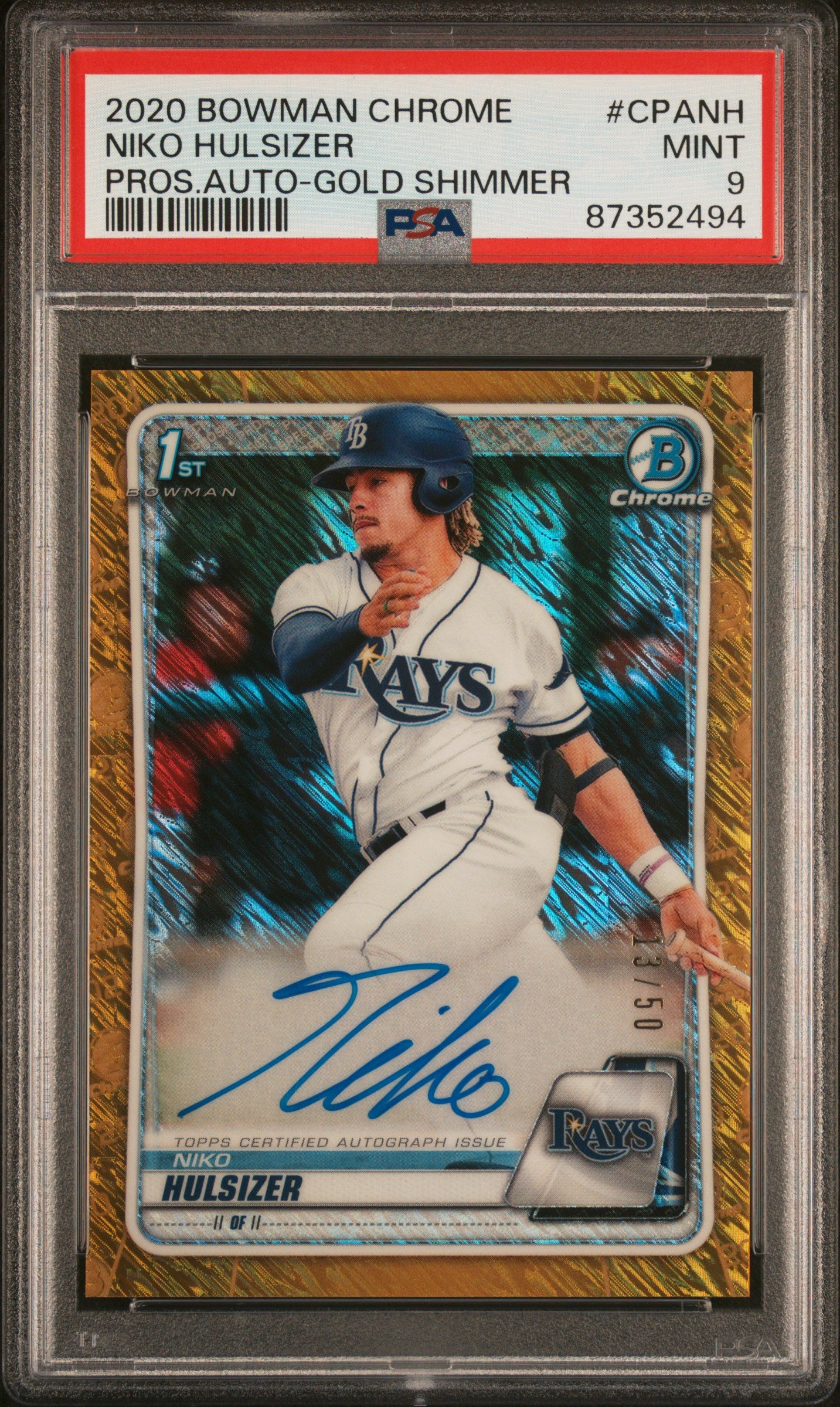 2020 Bowman Chrome #CPANH Niko Hulsizer Prospect Autograph Gold Shimmer Refractor /50 PSA 9