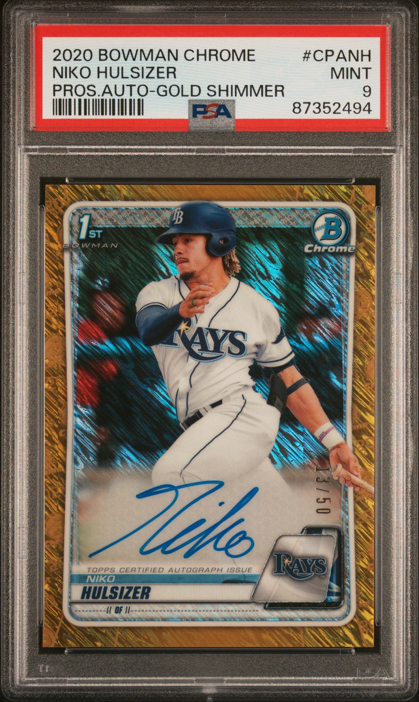 2020 Bowman Chrome Gold Shimmer Niko Hulsizer #CPA-NH Auto /50 PSA 9