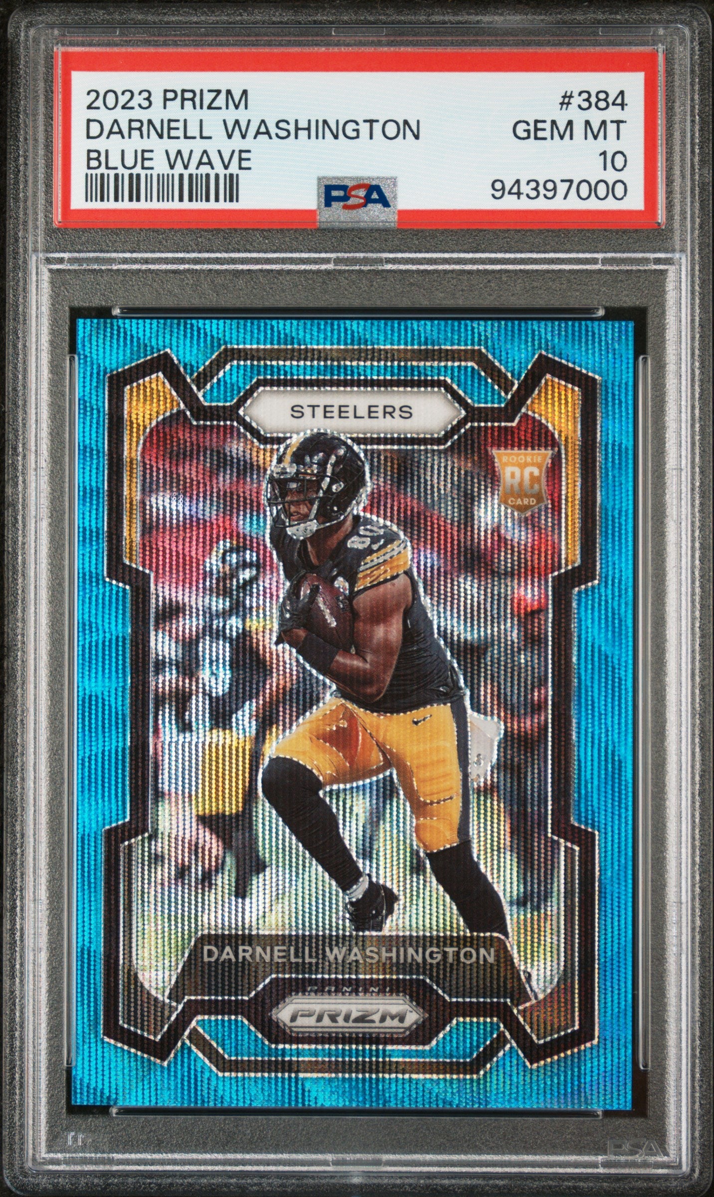 2023 Panini Prizm Blue Wave Darnell Washington Rookie /199 RC #384 PSA 10