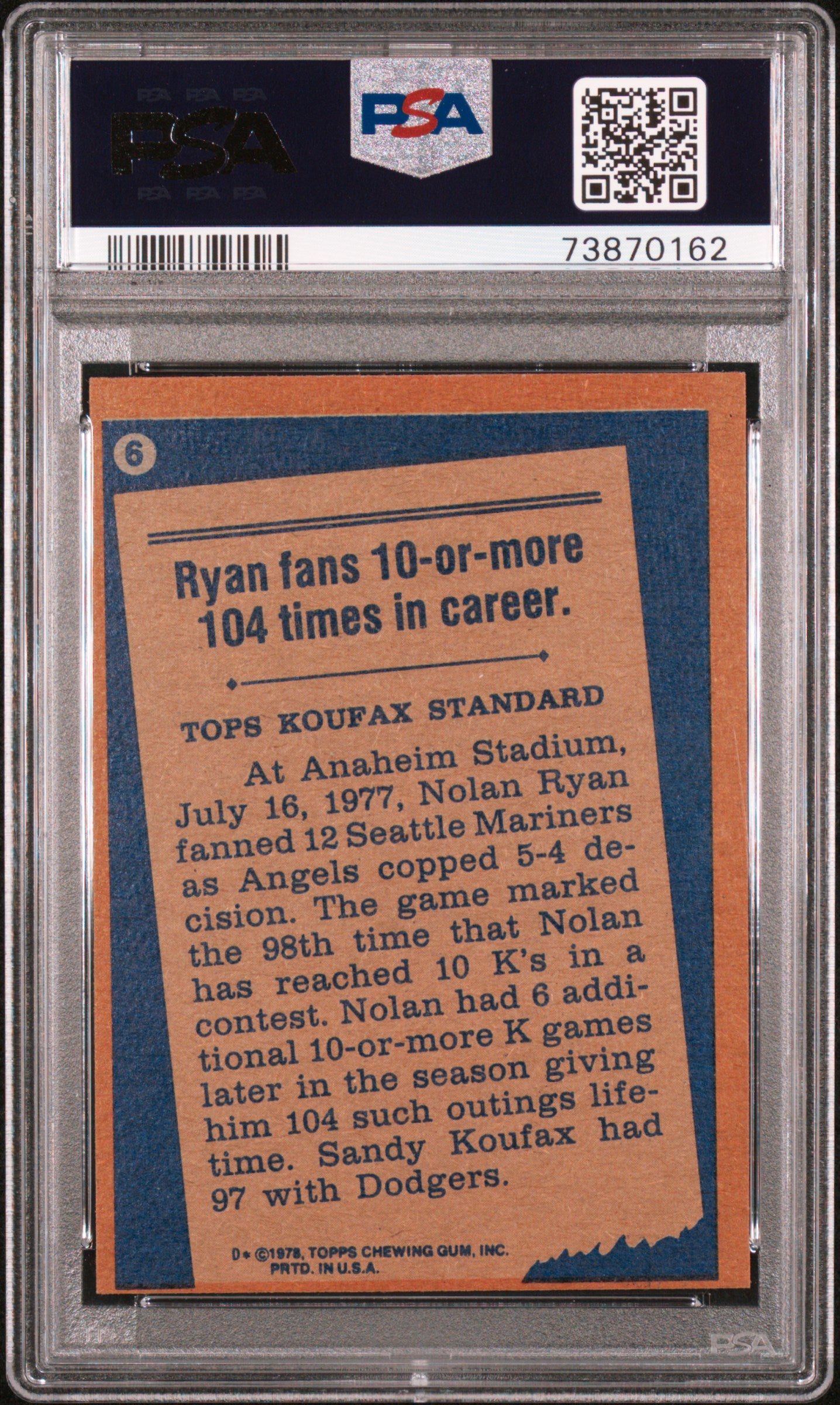 1978 Topps Nolan Ryan #6 PSA 8