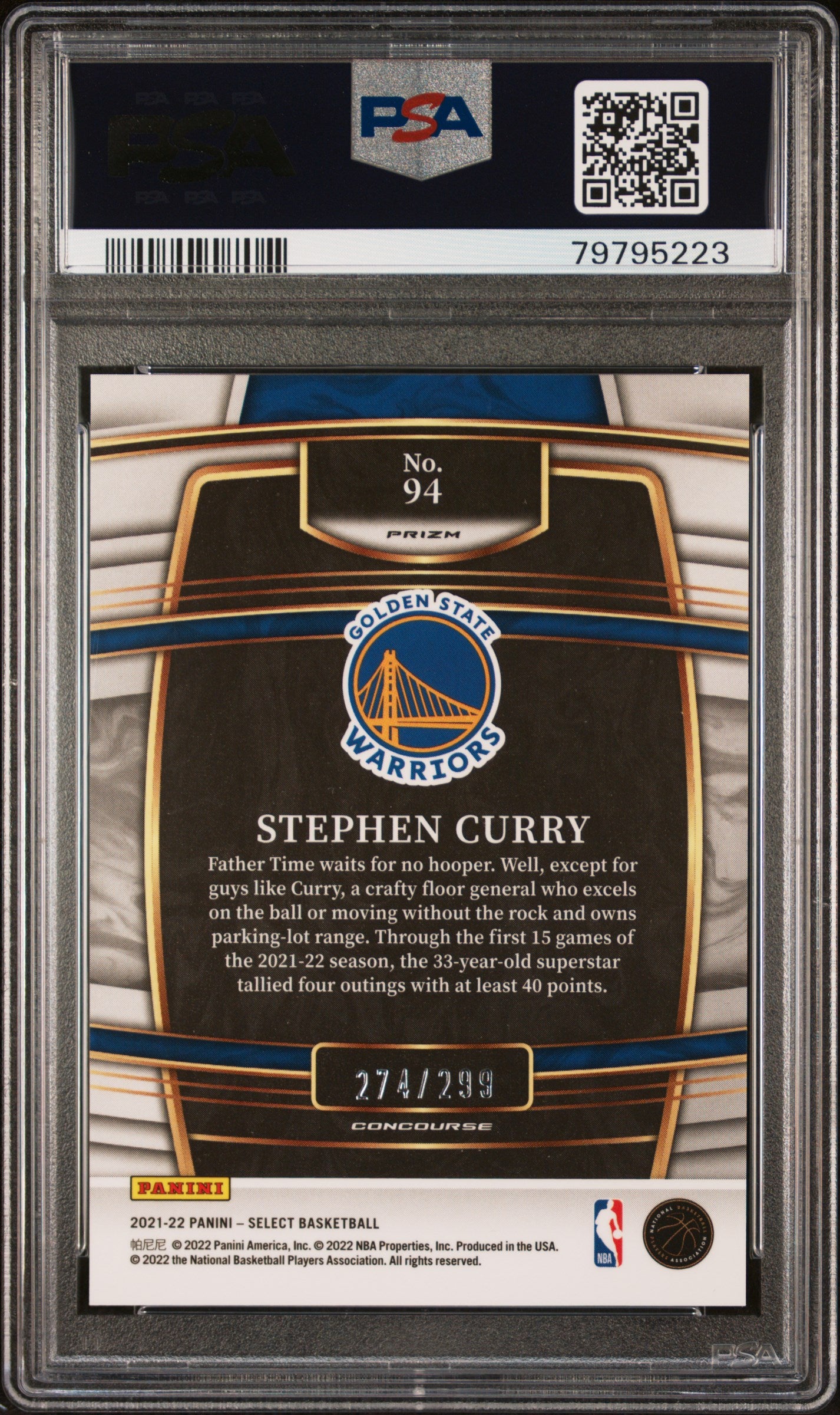 2021 Panini Select #94 Stephen Curry Concourse Light Blue Prizm /299 PSA 9