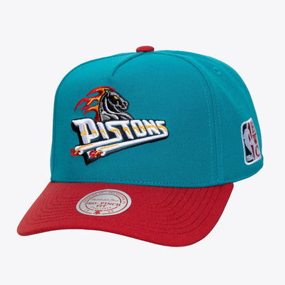 Mitchell & Ness Detroit Pistons Teal/Red Hardwood Classics Legendary Home Pro Pinch Snapback Hat