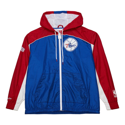 Philadelphia 76ers Mitchell & Ness Hardwood Classics Big Shot Premium Full-Zip Windbreaker Jacket - Royal/Red
