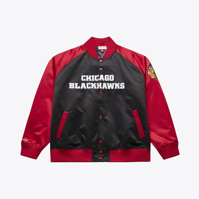 Mitchell & Ness Connor Bedard Chicago Blackhawks Black/Red Player Lightweight Satin Full-Snap Jacket