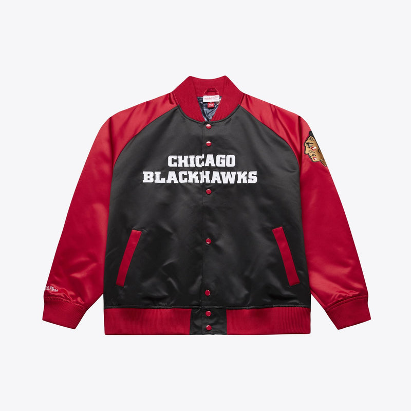 Mitchell & Ness Connor Bedard Chicago Blackhawks Black/Red Player Lightweight Satin Full-Snap Jacket