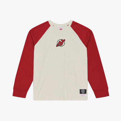 Mitchell & Ness New Jersey Devils Cream/Red Retro Roots Premium Long Sleeve T-Shirt