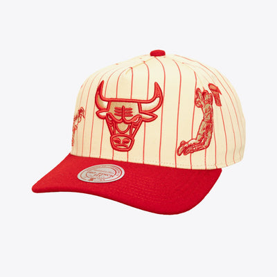 Mitchell & Ness Chicago Bulls Cream/Red Retro Roots Stripe Pro Pinch Snapback Hat