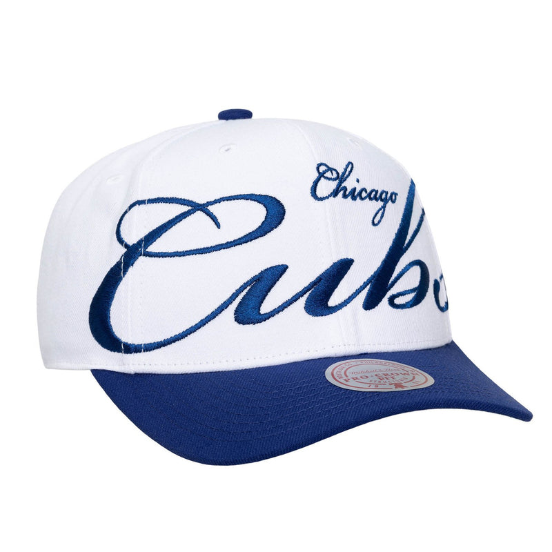 Chicago Cubs Mitchell & Ness Unisex XL Script Pro Crown Adjustable Hat - White/Royal