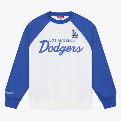 Mitchell & Ness Women's Los Angeles Dodgers White/Royal Head Coach Lightweight Raglan Sweatshirt