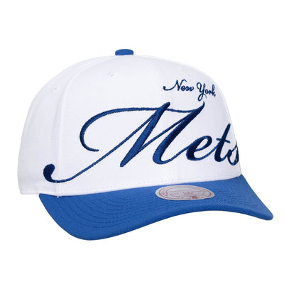 New York Mets Mitchell & Ness Unisex XL Script Pro Crown Adjustable Hat - White/Royal