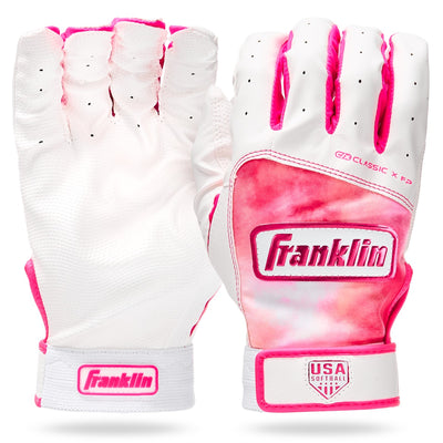 Franklin Sports USA Softball Classic X FP Girls Batting Gloves - White/Pink