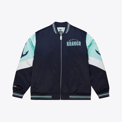 Mitchell & Ness Seattle Kraken Deep Sea Blue Throwback Current Heavyweight Satin Full-Zip Jacket