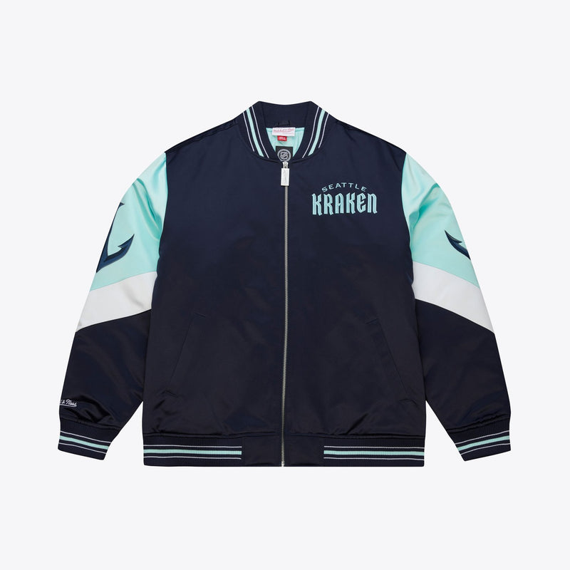 Mitchell & Ness Seattle Kraken Deep Sea Blue Throwback Current Heavyweight Satin Full-Zip Jacket