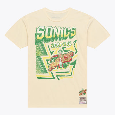 Mitchell & Ness Seattle SuperSonics Cream Sidewalk Sketch T-Shirt