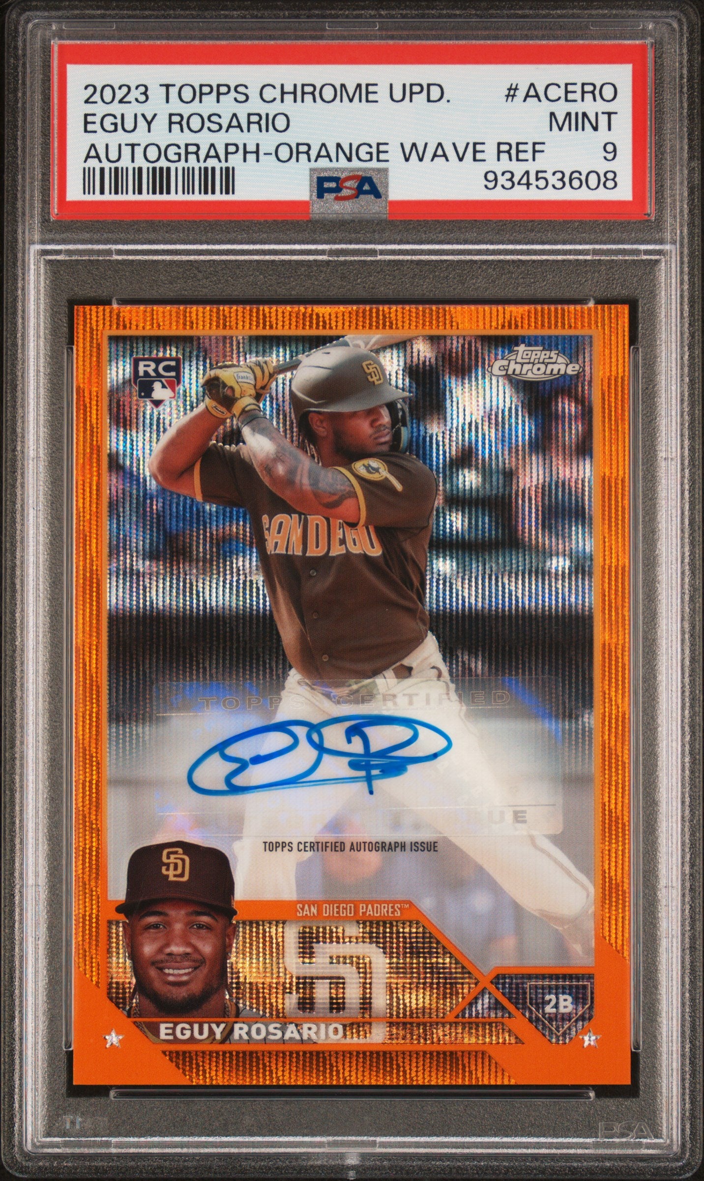 2023 Topps Chrome Update Auto Orange Wave Eguy Rosario /25 Rookie RC PSA 9