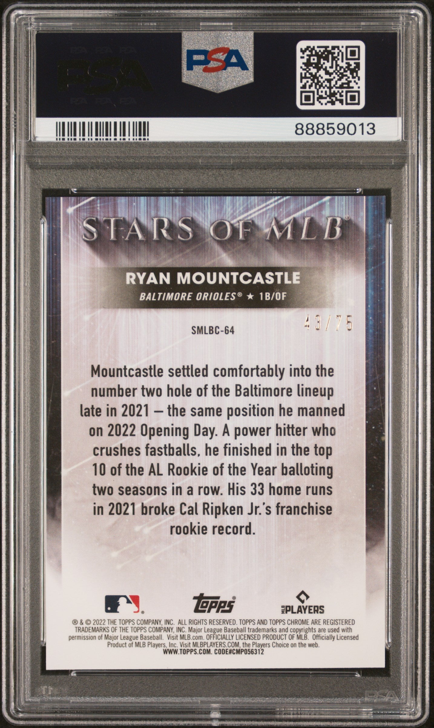 2022 Topps Chrome Red Ryan Mountcastle #SMLBC64 /75 PSA 10