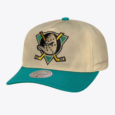 Mitchell & Ness Anaheim Ducks Cream/Teal Retro Roots Deadstock Caddy Snapback Hat