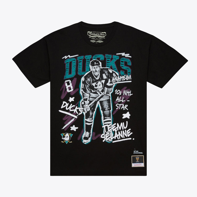 Mitchell & Ness Teemu Selanne Anaheim Ducks Black Chalked Up T-Shirt