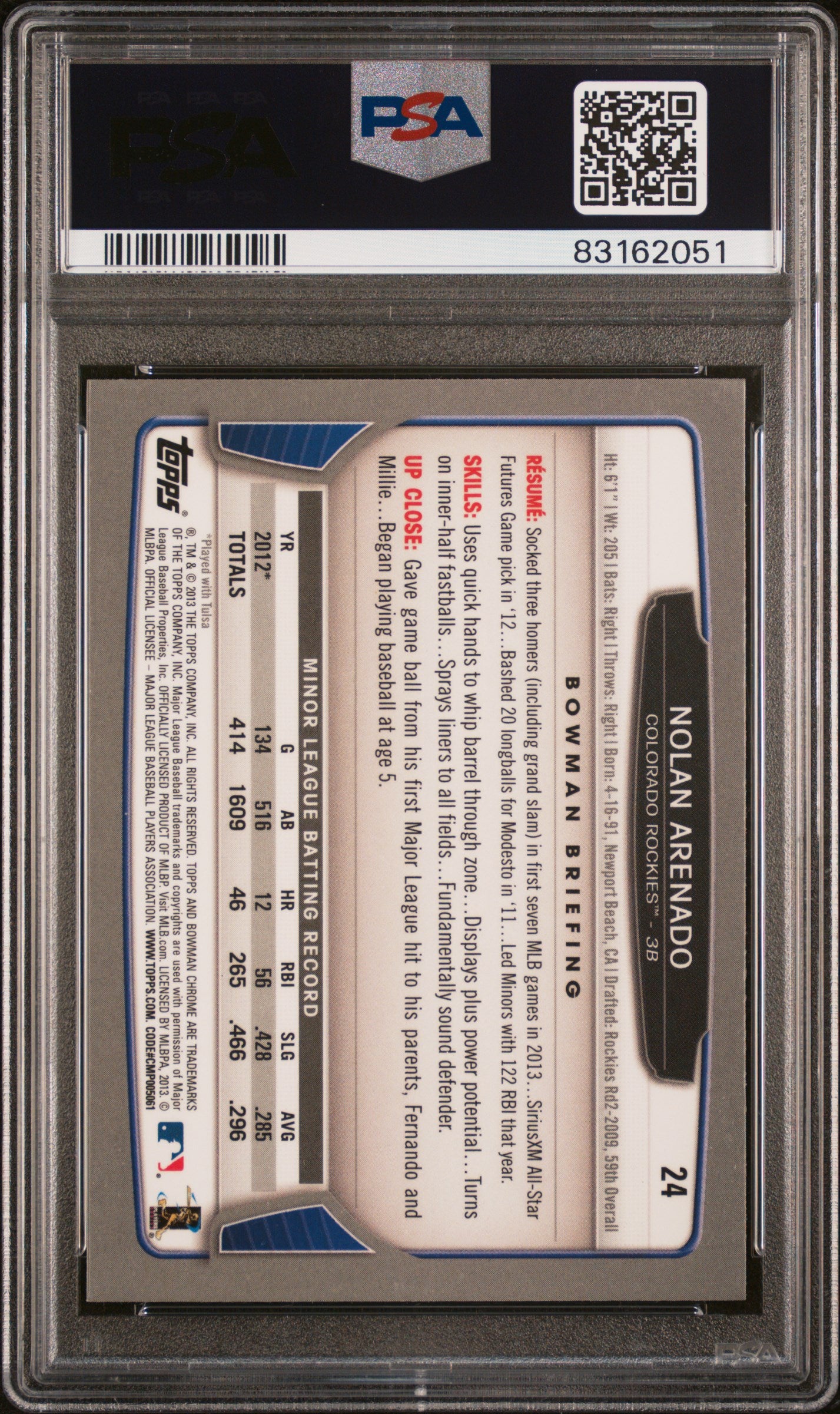 2013 Bowman Chrome #24 Nolan Arenado Rookie Card PSA 9 RC