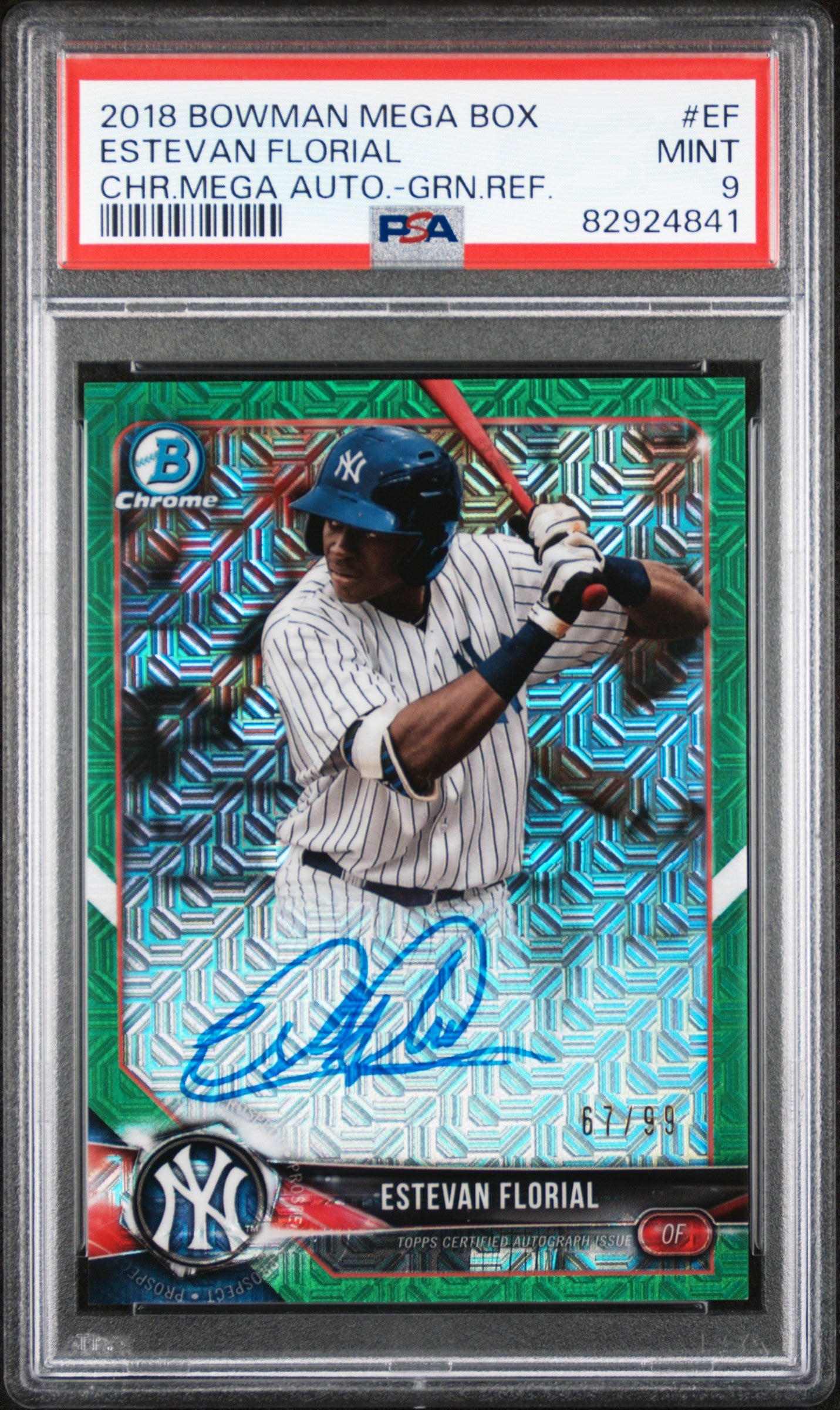 2018 Bowman Mega Box Estevan Florial Chrome Mega Auto Green Refractor /99 PSA 9