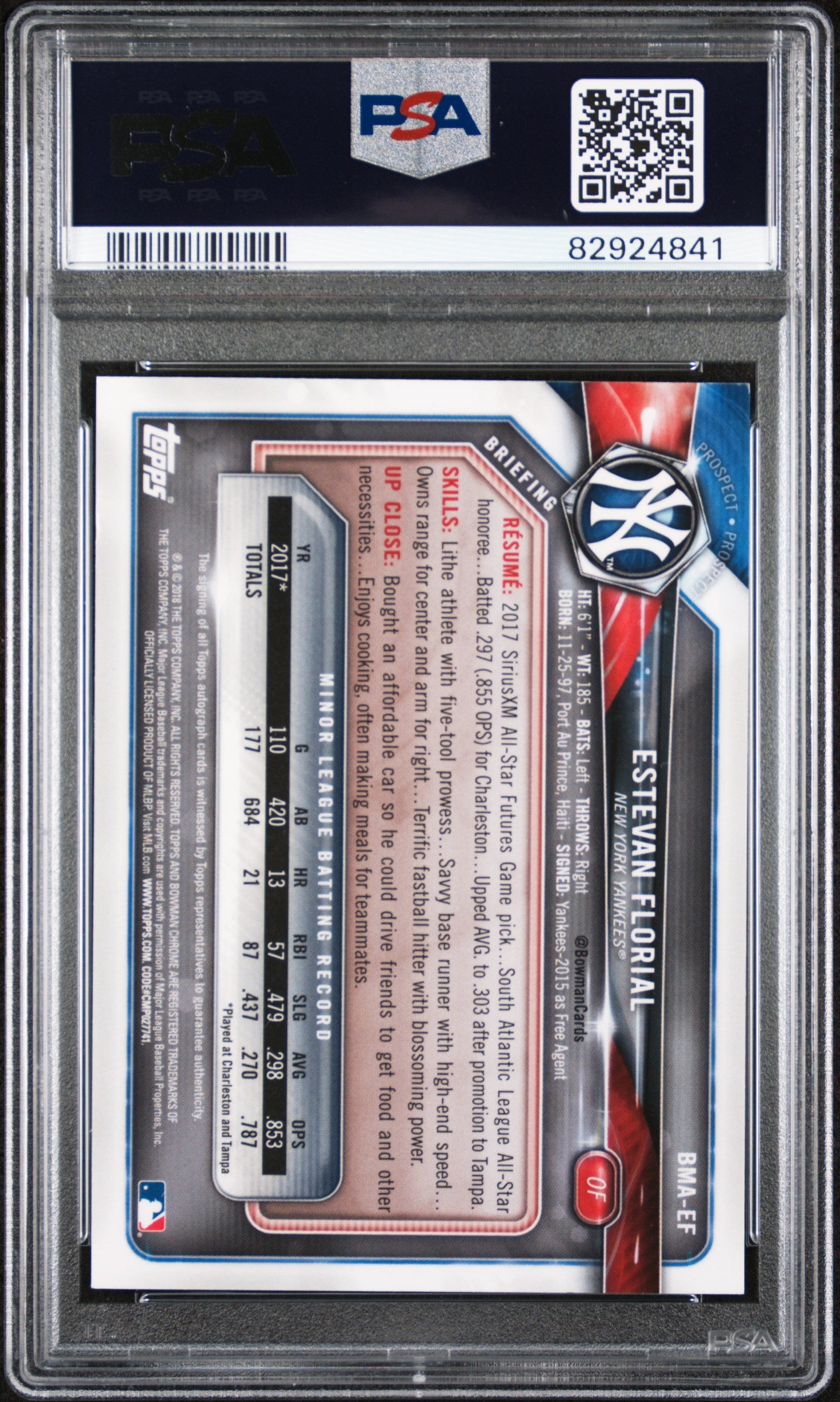 2018 Bowman Chrome Mega Box Green Refractor Estevan Florial #BMA-EF Auto /99 PSA 9