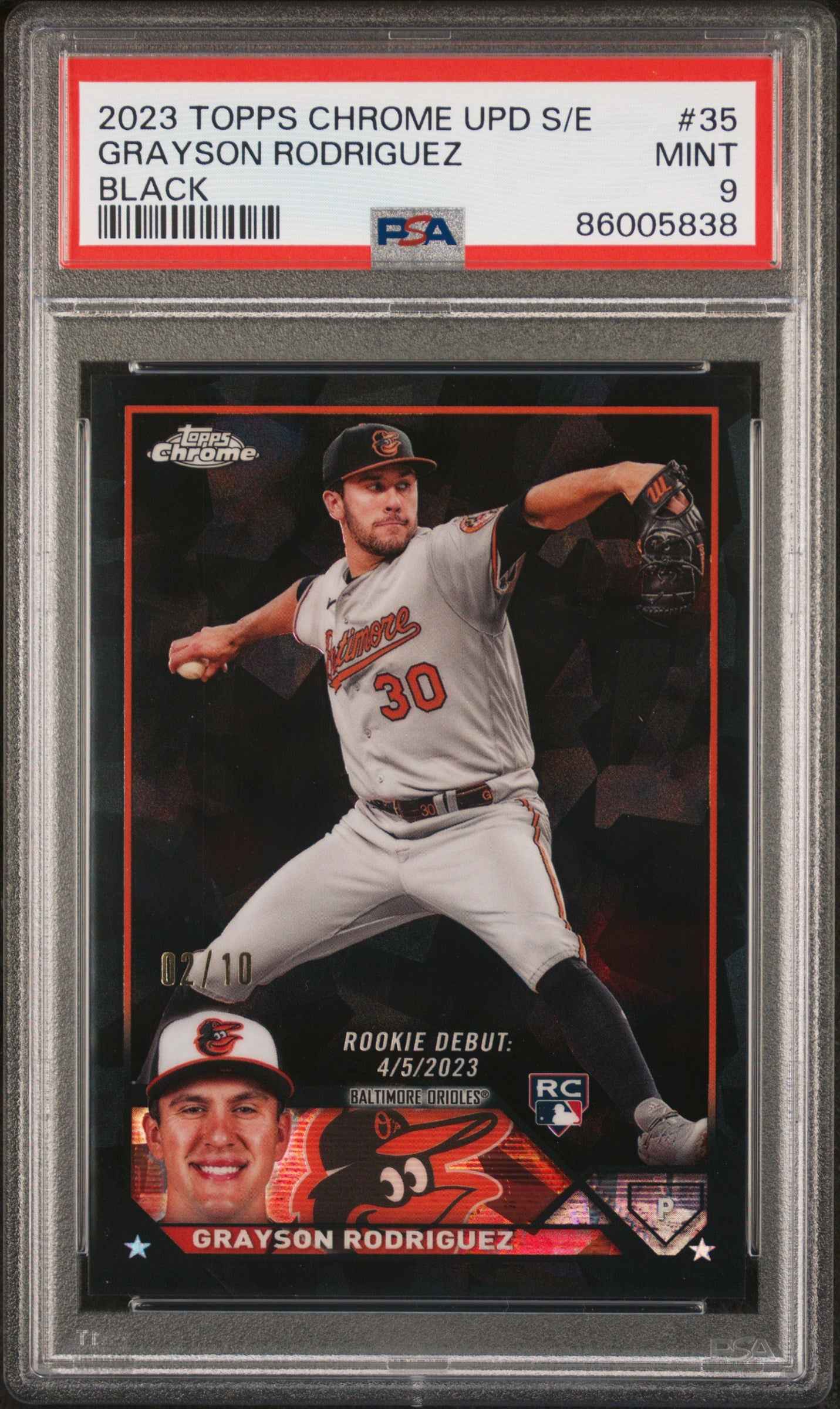 2023 Topps Chrome Update Sapphire Edition Black Grayson Rodriguez #35 PSA 9