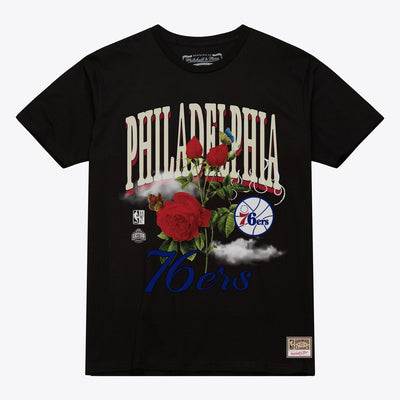 Philadelphia 76ers Mitchell & Ness Unisex Floral Graphic T-Shirt - Black