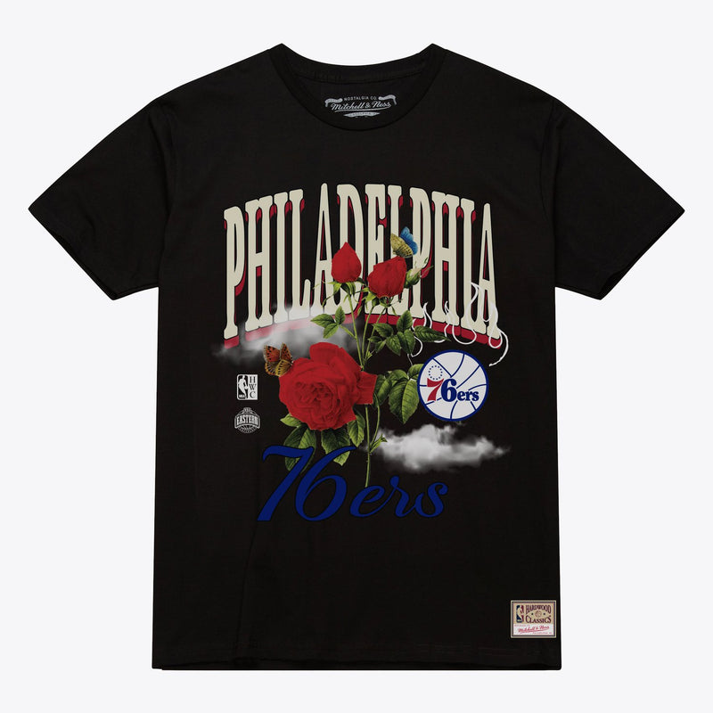 Philadelphia 76ers Mitchell & Ness Unisex Floral Graphic T-Shirt - Black